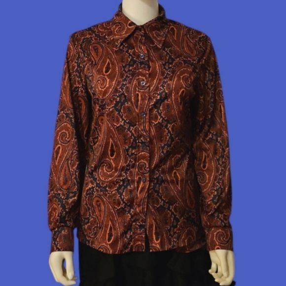 VTG JACK WINTER 1970s Rust Paisley Button Down Long Sleeve Shirt - Picture 1 of 7